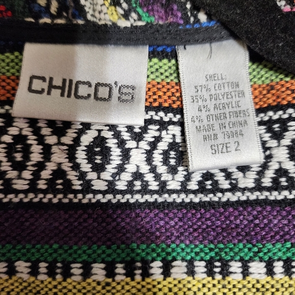 Chicos Rainbow Embroidered Boho Patchwork Style Jacket Chico's Size 2 US size - Picture 15 of 16